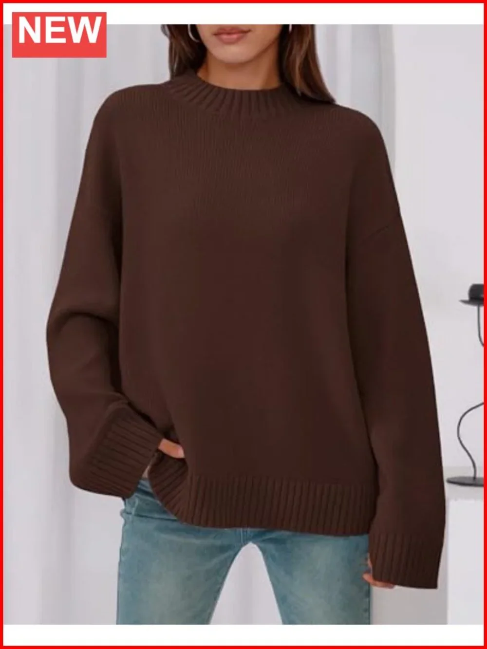 Women's Crewneck Loose Knit Pullover Sweater Long Sleeve Ribbed Fall Winter